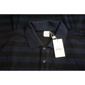 Eidos Long Sleeve Black Blue Striped Polo Long Sleeve 1/4 Button Shirt Sz M NEW